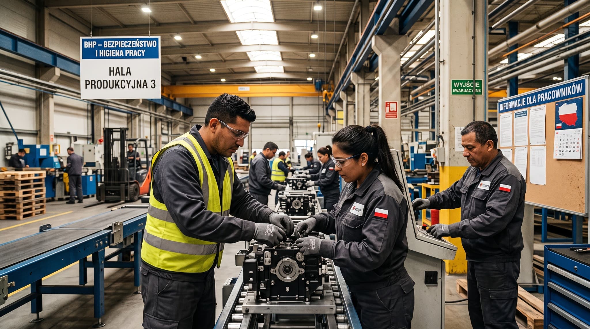 Personas trabajando en una instalación industrial en Polonia